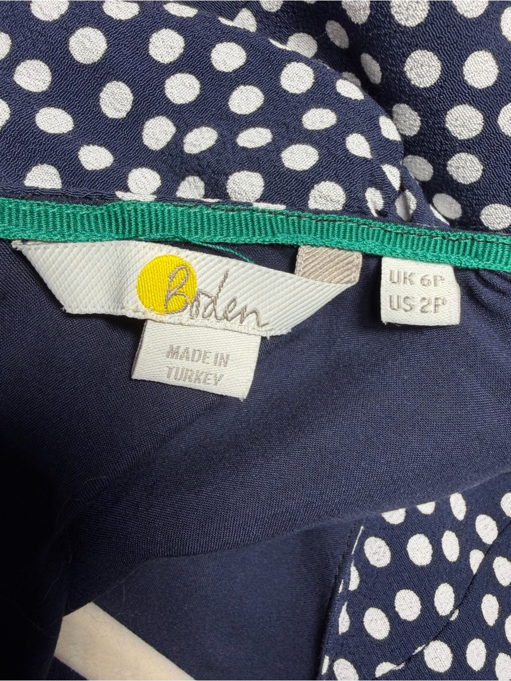 Boden “Jemima” Ruched Short Sleeved Dress Navy & White Polka Dot. Size 2P. NWOT - Picture 3 of 16